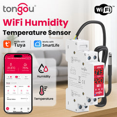 TOVTH WiFi DIN Rail Real-time Temp/Humidity Sensing | 3840W AC/300W DC, AC 16A, DC 10A | Smart Home Automation TONGOU