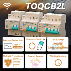 TOQCB2L Tuya Type AC Smart RCBO Wi-Fi Circuit Breaker Leakage Protection 1-63A Adjustable TONGOU