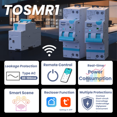 TOSMR1 Tuya Wi-Fi Type AC RCBO Auto-reclosing Leakage Protection 20A/40A Adjustable TONGOU