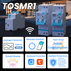 TOSMR1 Type A RCBO 30mA Tuya Wi-Fi Smart Circuit Breaker 1-40A Adjustable TONGOU