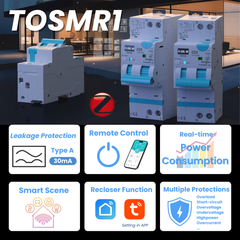 TOSMR1 Zigbee Smart Tuya 30mA Type A RCBO Auto-reclosing Leakage Protection 20A/40A Adjustable TONGOU