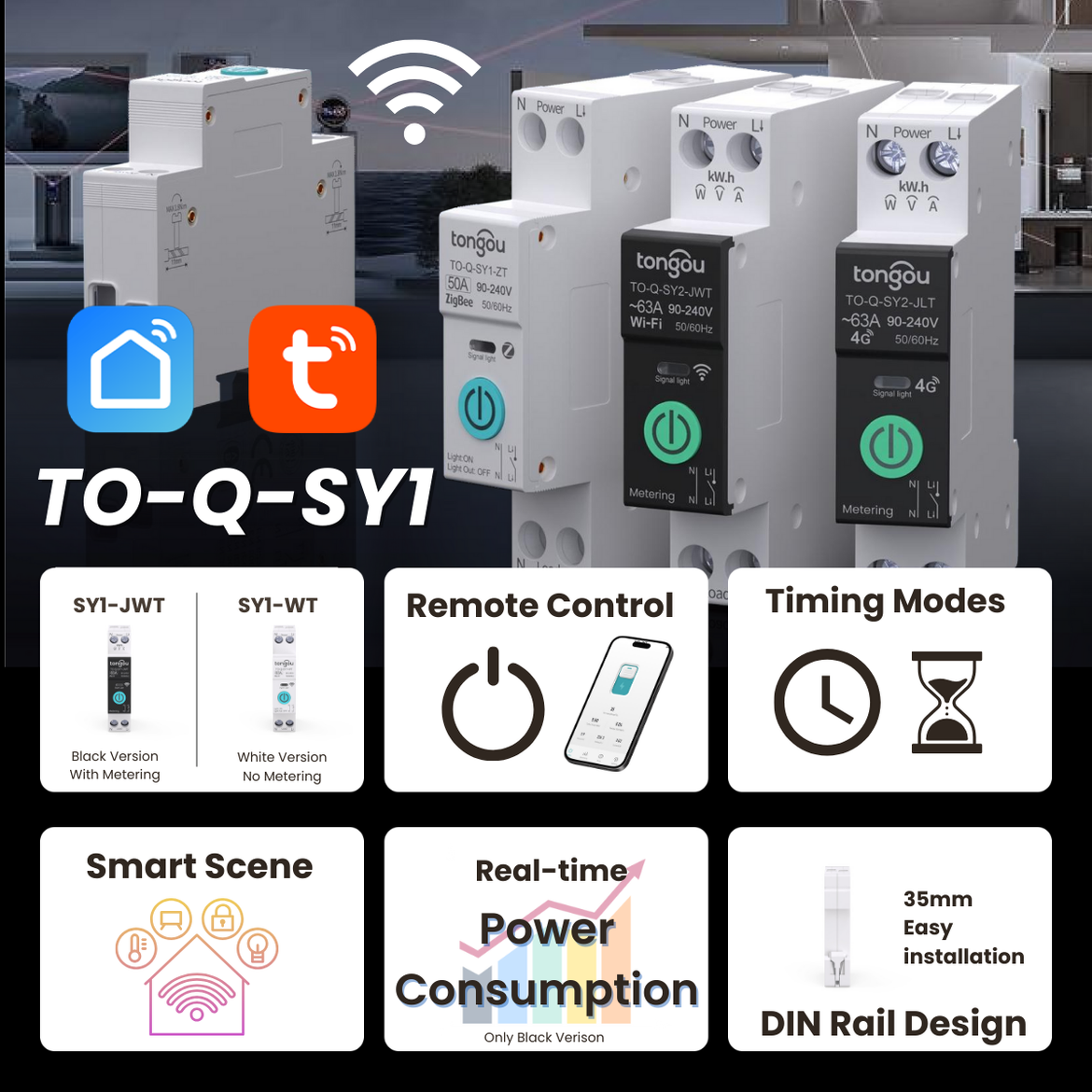 63A Pour Tuya Wifi Smart Disjoncteur 1P Din Rail