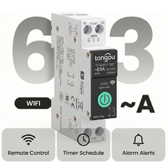 TO-Q-SY2-JWT Wi-Fi DIN-Rail Smart Relay | 1–63A Adjustable, 90-240V, 1P+N | Real-Time Power & Voltage Alerts | Works with Tuya Smart Life/Alexa | CE/RoHs Certficate TONGOU