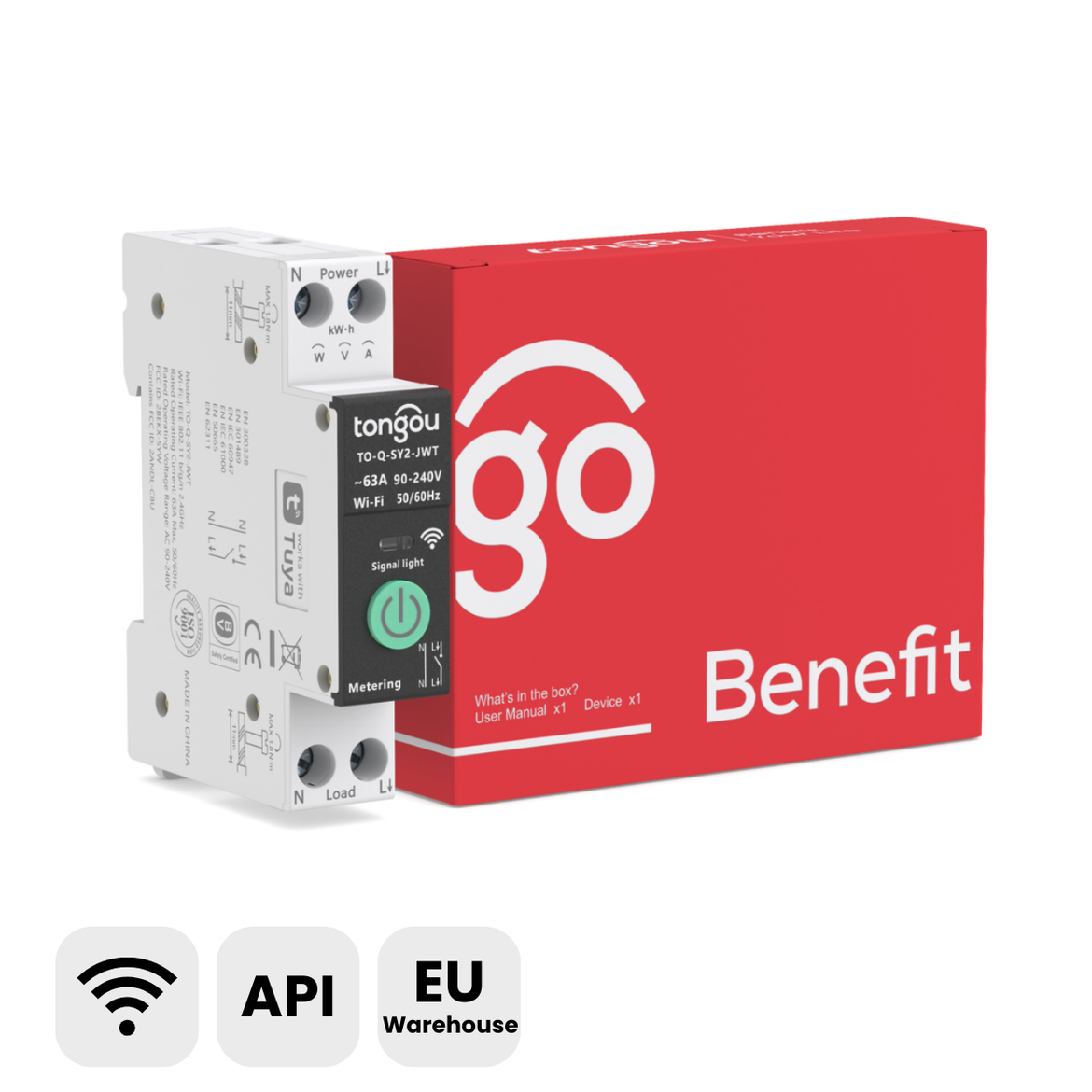Interrupteur Intelligent WiFi Sur Rail DIN TONGOU SY2 - Mesure De Puissance - Contrôle Vocal Alexa/Google - 1-63A