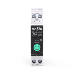TO-Q-SY2-JWT Wi-Fi DIN-Rail Smart Relay | 1–63A Adjustable, 90-240V, 1P+N | Real-Time Power & Voltage Alerts | Works with Tuya Smart Life/Alexa | CE/RoHs Certficate TONGOU