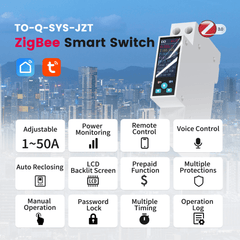 TO-Q-SYS Zigbee Version Tuya Smart Meter 50A Real-time Power Consumption TONGOU