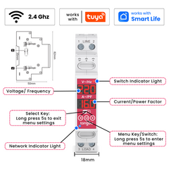 TOVMT 2P Tuya Wi-Fi Smart Switch L-N / L-L 16A 100-240V 18mm Tuya DIN Rail Module WiFi Relay Switch TONGOU